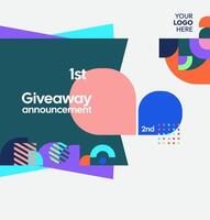 Celebrate giveaway contest winner with a modern, festive layout featuring bright colors and clean shapes vector