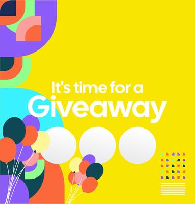 Contemporary square template for giveaway announcements, featuring a futuristic design and action packed colors