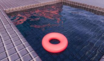 Swimming pool, blue grid tiles floor with floats, 3D illustration photo