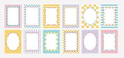 Wave edge frame. Doodle wavy borders. Retro abstract curved shaped frames with geometric patterns for social media, invitation, poster. Zigzag edges figures set vector
