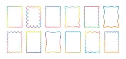Wavy gradient frame. Line squiggle borders. Shapes rounded rectangles, abstract clouds, wavy outlines with gradient effects. Curves border set vector