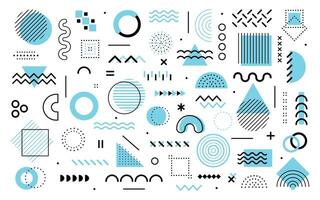 Memphis elements. Abstract geometric shapes. Retro 80s style graphic shapes, squiggles, lines, dots, and patterns. Geometric pop culture forms, irregular compositions. set vector