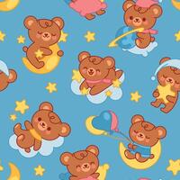 Colorful bear pattern with stars and moons vector
