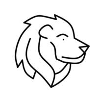 Outline icon of a lion's head in side view with a flowing mane, representing strength, courage, wildlife, and leadership in a bold and minimalist linear style. vector