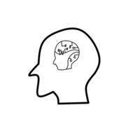 A simple line art illustration of a human head with circuit patterns and AI text symbolizing artificial intelligence and thought vector