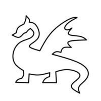Simple line art of a fantasy dragon with wings. Ideal for mythical themes, fairy tales, fantasy stories, tattoo designs, or medieval illustrations. vector