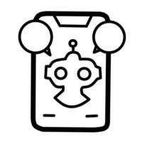 A simple line art illustration of a mobile phone with circuit patterns and AI text symbolizing artificial intelligence vector