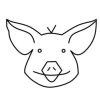 Cute pig face line art illustration with big ears and a smiling expression. Great for kids designs, farm themes, animals, cartoons, and minimal icons. vector