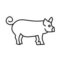 Simple line art illustration of a pig with curled tail and pointed ears, perfect for farm, animal, livestock, or educational themes in minimalist style. vector