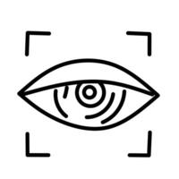 A simple line art illustration of an eye with iris pattern being scanned for biometric identification and security vector