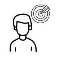 A simple line art illustration of a person with a bullseye target nearby symbolizing goals focus achievement and aspiration vector