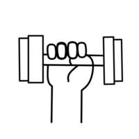 A simple line art illustration of a clenched hand holding a dumbbell symbolizing workout fitness strength and exercise vector
