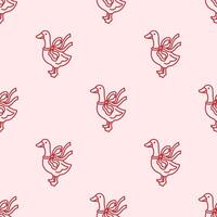 Seamless pattern with Goose decorated coquette bow ribbon. trendy background design with cute bird on pink background. Funny farm animal. Whimsy decorative backdrop vector