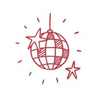 Hand drawn shiny disco ball and stars. Holiday party invitation decorative element. Trendy retro, y2k, whimsy creative decor. Illustration vector