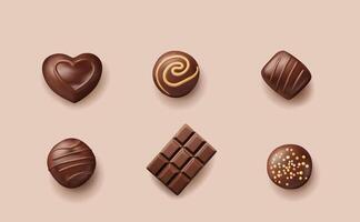 Realistic Chocolate Pralines Set Displayed on a Light Background vector