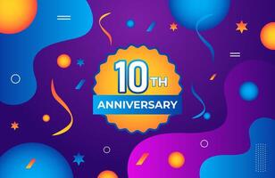 Celebratory design for 10th anniversary Realistic, colorful liquid effect, abstract background design vector