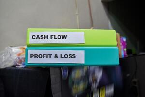 Folders with the label Cash flow and Profit and loss. Business management concept photo