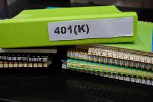 Folders with the label 401K. Business management concept photo