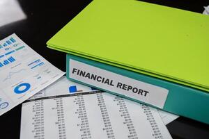 Folders with the label Financial report. Business management concept photo