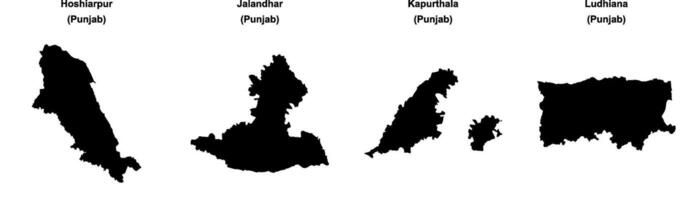 Hoshiarpur, Jalandhar, Kapurthala, Ludhiana outline maps vector