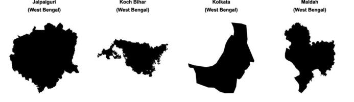 Jalpaiguri, Koch Bihar, Kolkata, Maldah outline maps vector