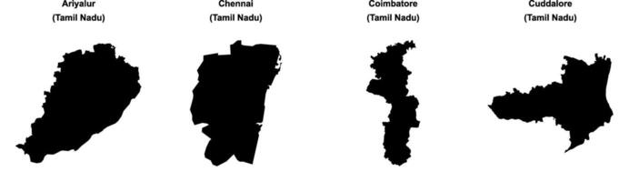 Ariyalur, Chennai, Coimbatore, Cuddalore outline maps vector