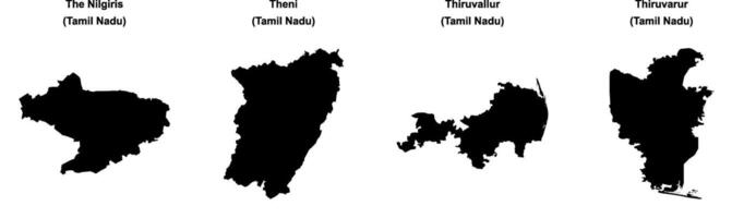 The Nilgiris, Theni, Thiruvallur, Thiruvarur outline maps vector