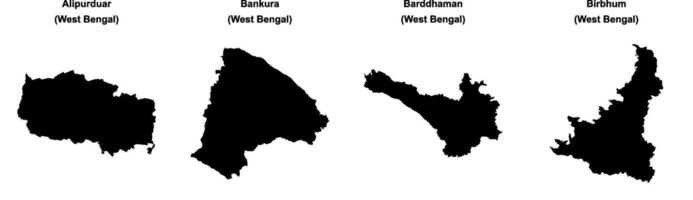 Alipurduar, Bankura, Barddhaman, Birbhum outline maps vector