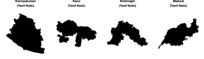 Kanniyakumari, Karur, Krishnagiri, Madurai outline maps vector