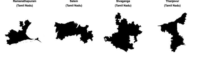 Ramanathapuram, Salem, Sivaganga, Thanjavur outline maps vector