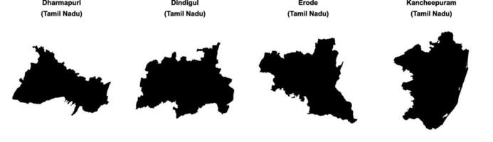 Dharmapuri, Dindigul, Erode, Kancheepuram outline maps vector