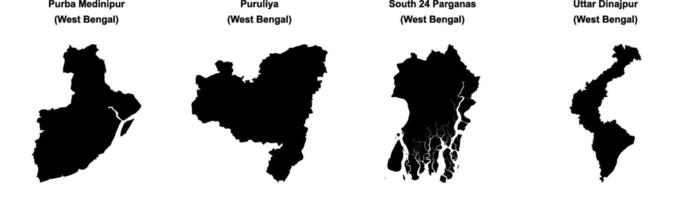 Purba Medinipur, Puruliya, South 24 Parganas, Uttar Dinajpur outline maps vector