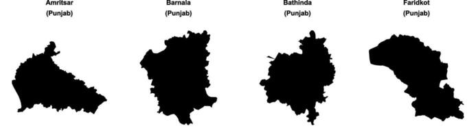 Amritsar, Barnala, Bathinda, Faridkot outline maps vector