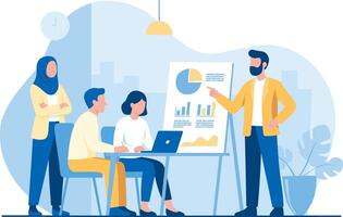 Team presenting data in a meeting vector