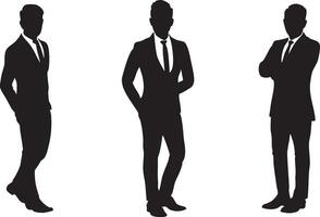 Silhouettes of three men in suits standing in front of a white background vector