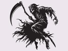 Grim Reaper Silhouette Leaping with Scythe Art Design vector