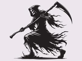 Black Grim Reaper Silhouette with Scythe for Dark Art Design vector