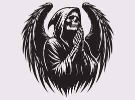 Grim Reaper with Wings and praying Silhouette for Dark Art Design vector