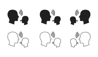 Two people communicating with sound waves between their heads in black and white vector
