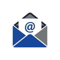 Modern blue and gray envelope icon with at symbol for email communication vector