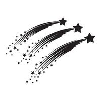 Three black shooting stars with trails and many small stars vector