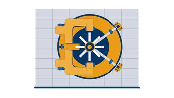 Reinforced bank vault door front view 2D cartoon object animation. Safe steel mechanism rotating. Security, wealth protection in financial strongbox animated flat item 4K isolated on white video