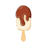 Smooth vanilla ice cream with dark chocolate melt in cartoon style isolated on white background. Perfect for summer package design, cafe logo or recipe book. vector