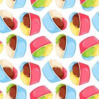 Colorful seamless pattern of cartoon ice cream scoop in paper cup with chocolate, vanilla, pistachio, mint and fruit flavor. Perfect for summer background, packaging and textile design. vector