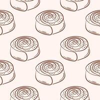 Cinnamon roll pastry seamless pattern in line art style. Perfect for bakery wallpaper, food packaging, breakfast menu design and sweet pastry theme. vector