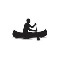 Man paddling canoe silhouette person kayaking on calm water outdoor adventure and river exploration concept isolated on white background vector
