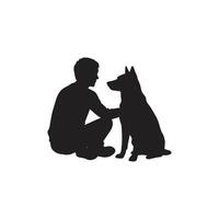 Silhouette of a man sitting with a dog showing companionship isolated on white background vector