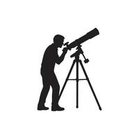 Astronomy silhouette man looking through telescope observing night sky science and stargazing concept on white background vector