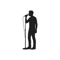 Singer silhouette man performing with microphone standing on stage music concert entertainment concept on white background vector