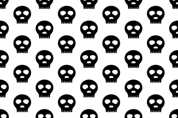 Black skull seamless pattern for holiday Halloween. Background for wallpaper, wrapping, packing, and backdrop.